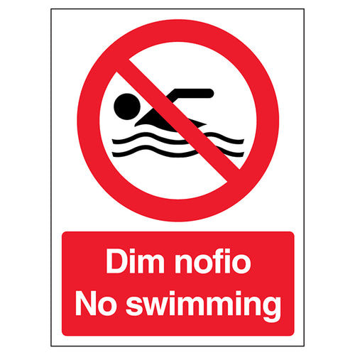 No Swimming Safety Sign Welsh English Essential Businesses
