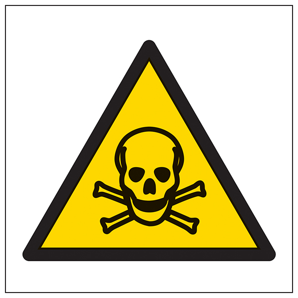 The My Store Warning Poison Symbol Sign (EN ISO 7010:2020) features a yellow triangle with a black border and skull-and-crossbones, alerting to hazardous or poisonous substances in the workplace.