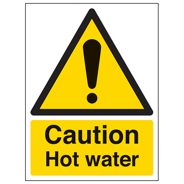 Caution Hot Water Safety Sign Durable Self Adhesive Staff