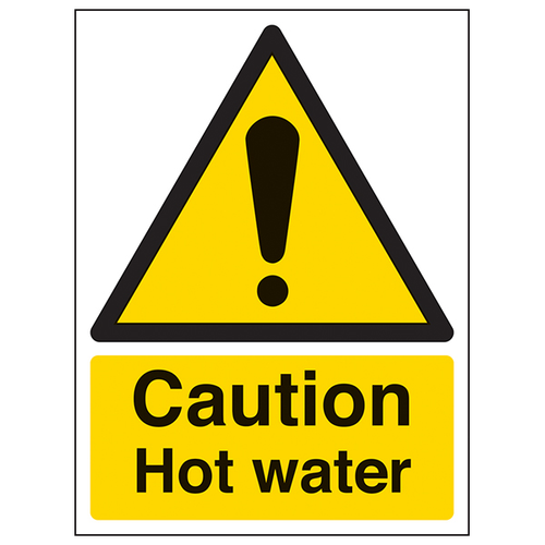 Caution Hot Water Safety Sign Durable Self Adhesive Staff