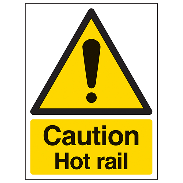 Caution Hot Rail Safety Sign Self Adhesive For Staff