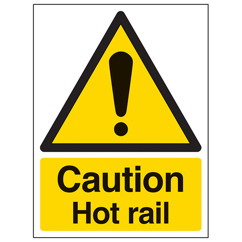 Caution Hot Rail Safety Sign Self Adhesive For Staff