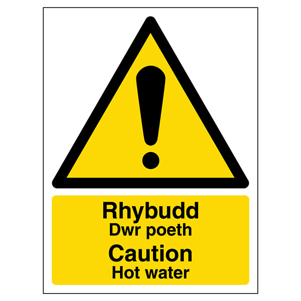 Welsh English Caution Hot Water Safety Sign Durable Staff