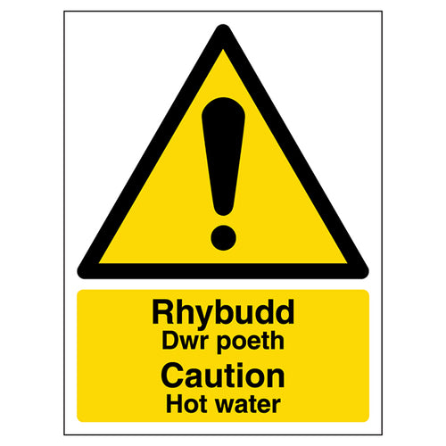 Welsh English Caution Hot Water Safety Sign Durable Staff