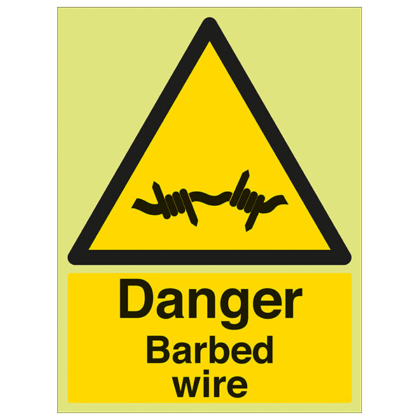 GITD Barbed Wire Safety Sign Visible Warning For Sites