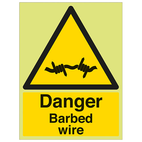 GITD Barbed Wire Safety Sign Visible Warning For Sites