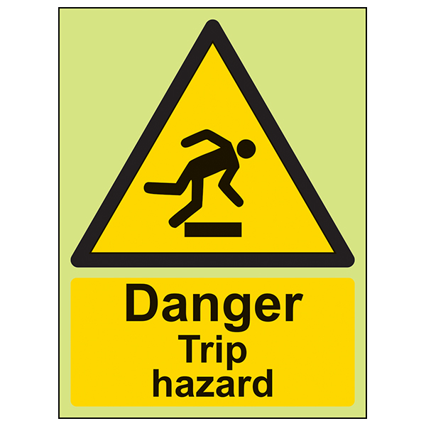 Glow In The Dark Danger Trip Hazard Safety Sign For Worksite