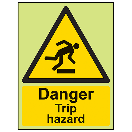 Glow In The Dark Danger Trip Hazard Safety Sign For Worksite