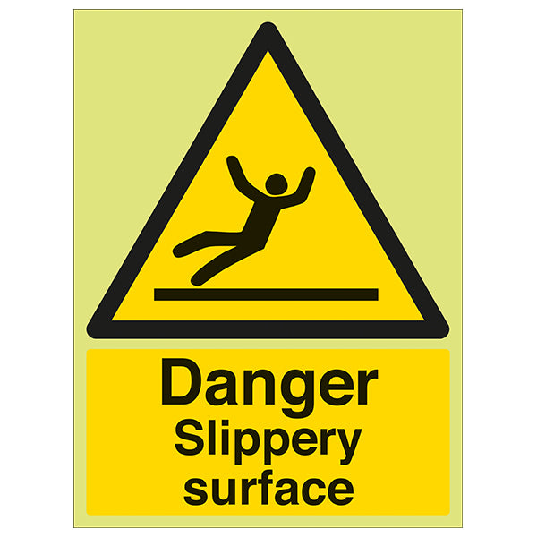 GITD Slippery Surface Safety Sign Workplace Photoluminescent