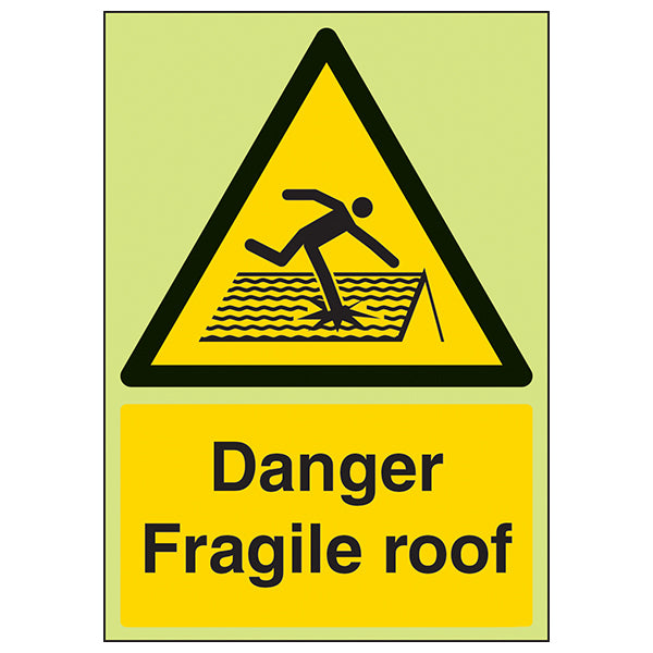 GITD Fragile Roof Safety Sign Glow In Dark For Contractors