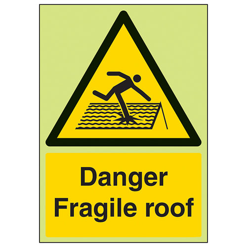 GITD Fragile Roof Safety Sign Glow In Dark For Contractors