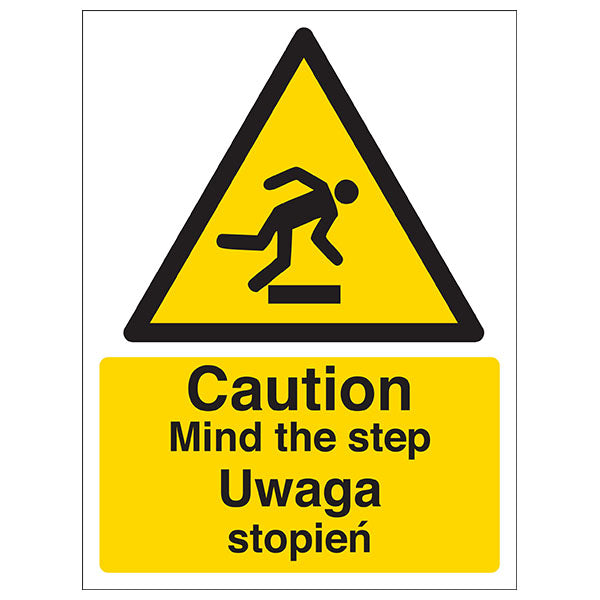 Caution Mind The Step Safety Sign Bilingual Durable For