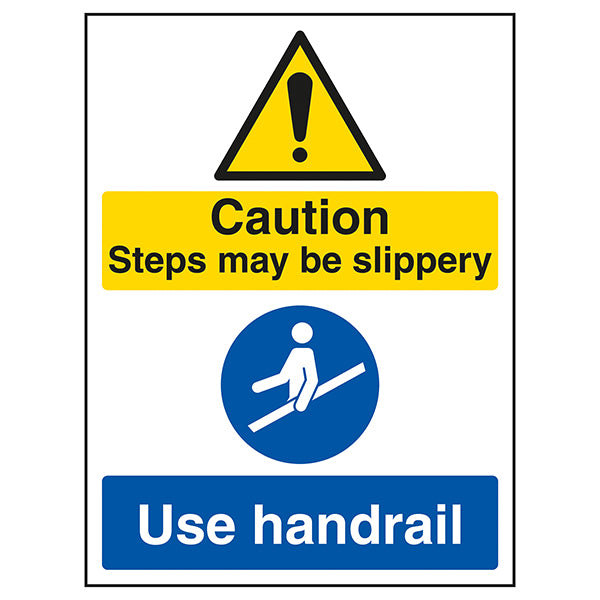 Caution Steps May Be Slippery Use Handrail Safety Sign Crew