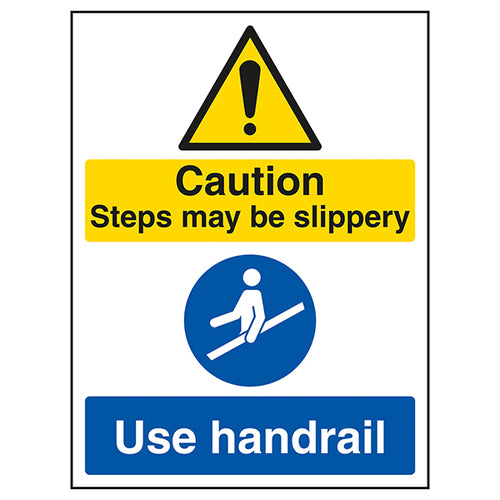 Caution Steps May Be Slippery Use Handrail Safety Sign Crew