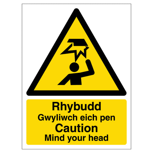 Bilingual Caution Mind Your Head Safety Sign Workplace