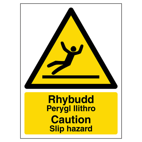 Slip Hazard Safety Sign Bilingual Welsh English Workplace