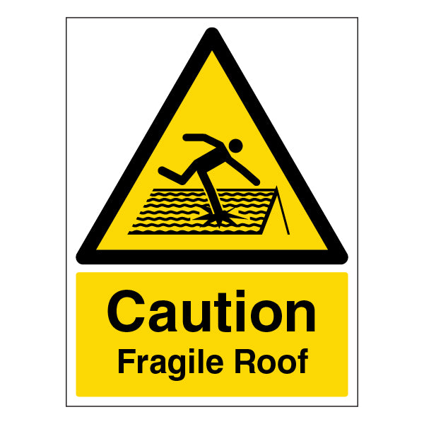 Caution Fragile Roof Safety Sign Self Adhesive Workers