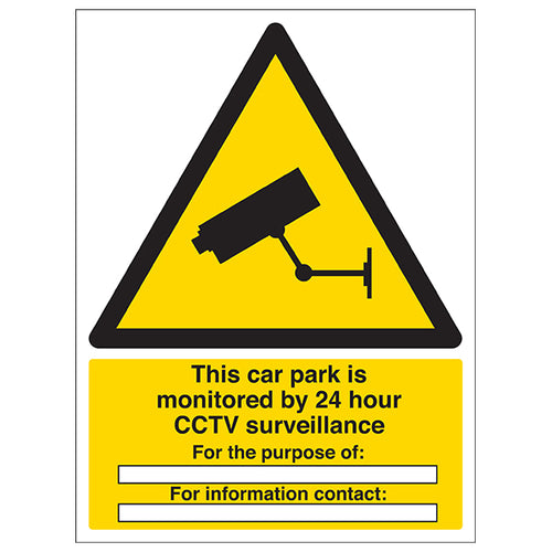 Car Park Monitored By 24 Hour CCTV Safety Sign For Property Owners