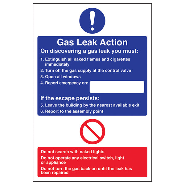 Gas Leak Action Safety Sign Compliant EN ISO 7010 Workplace