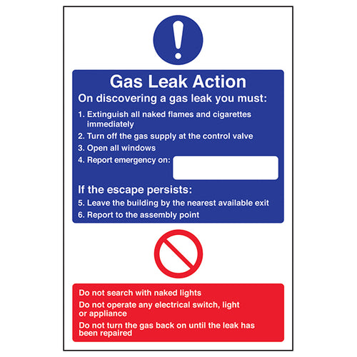Gas Leak Action Safety Sign Compliant EN ISO 7010 Workplace
