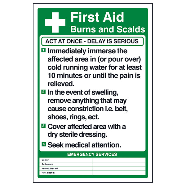 First Aid Burns And Scalds Safety Sign Clear For Workplaces