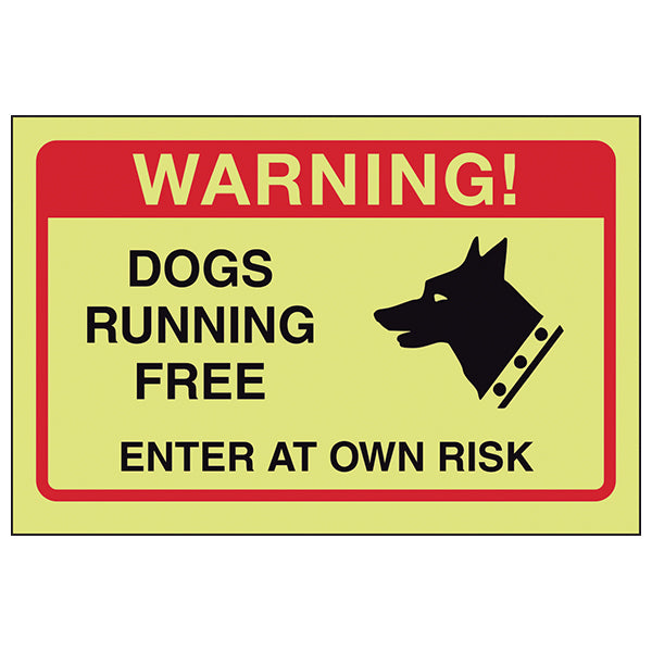 GITD Glow In Dark Dogs Running Free Safety Sign Property