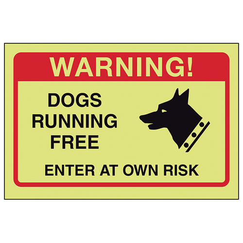 GITD Glow In Dark Dogs Running Free Safety Sign Property