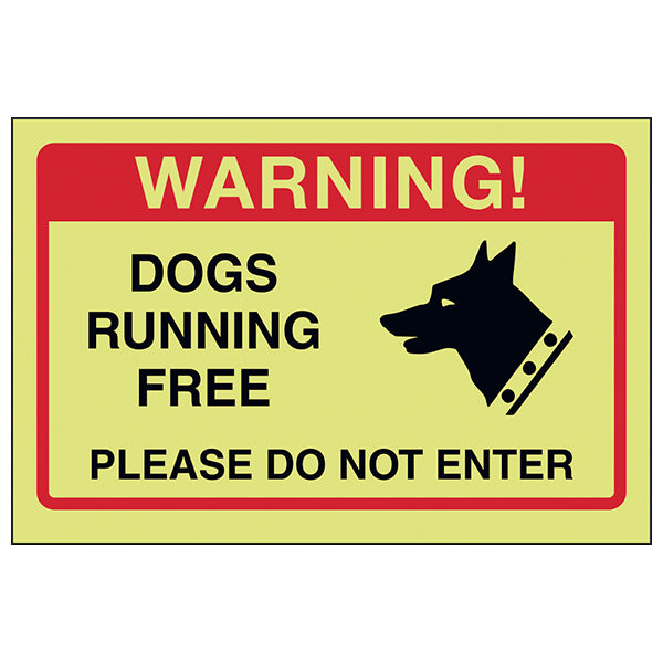 GITD Dogs Running Free Safety Sign Warns Visitors Homeowner