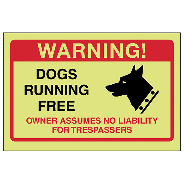GITD Dogs Running Free Safety Sign For Homeowners Warning