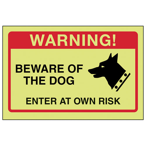Beware Of The Dog Safety Sign Glow Protect Property