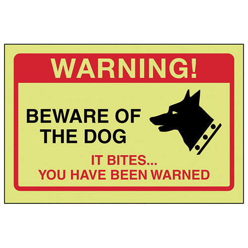 Glow In The Dark Beware Of The Dog Safety Sign For Home