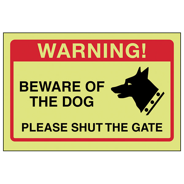 Beware Of The Dog Glow Safety Sign For Property Owners