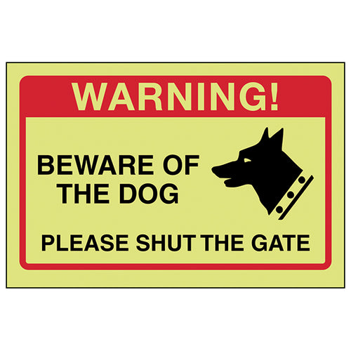 Beware Of The Dog Glow Safety Sign For Property Owners
