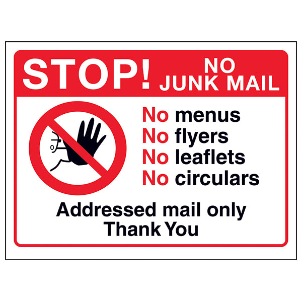 No Junk Mail Sign For Homeowners Prevents Unwanted Flyers