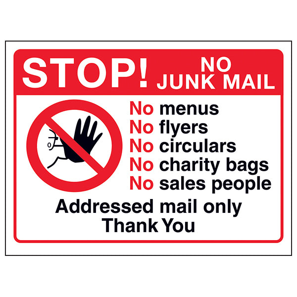 No Junk Mail Sign Stop Unwanted Mail For Homeowners