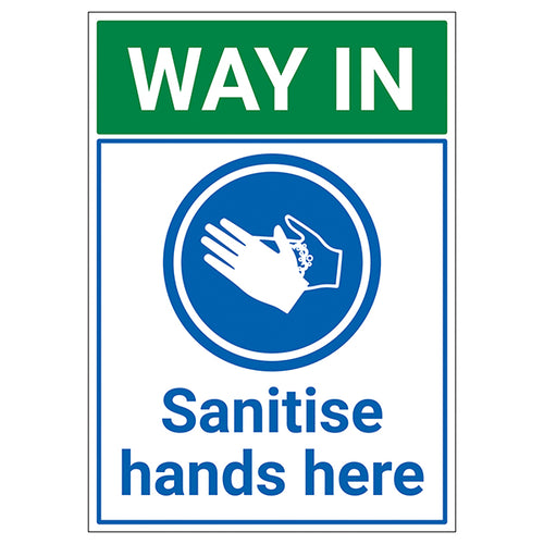 Sanitise Hands Here Self Adhesive Safety Sign Visitors