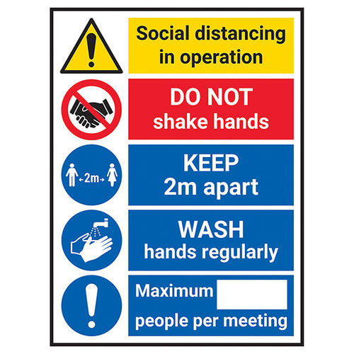 Social Distancing Safety Sign 2m Apart Wash Hands Workplace