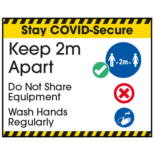 Stay COVID Secure 2m Apart Wash Hands Office Safety Sign