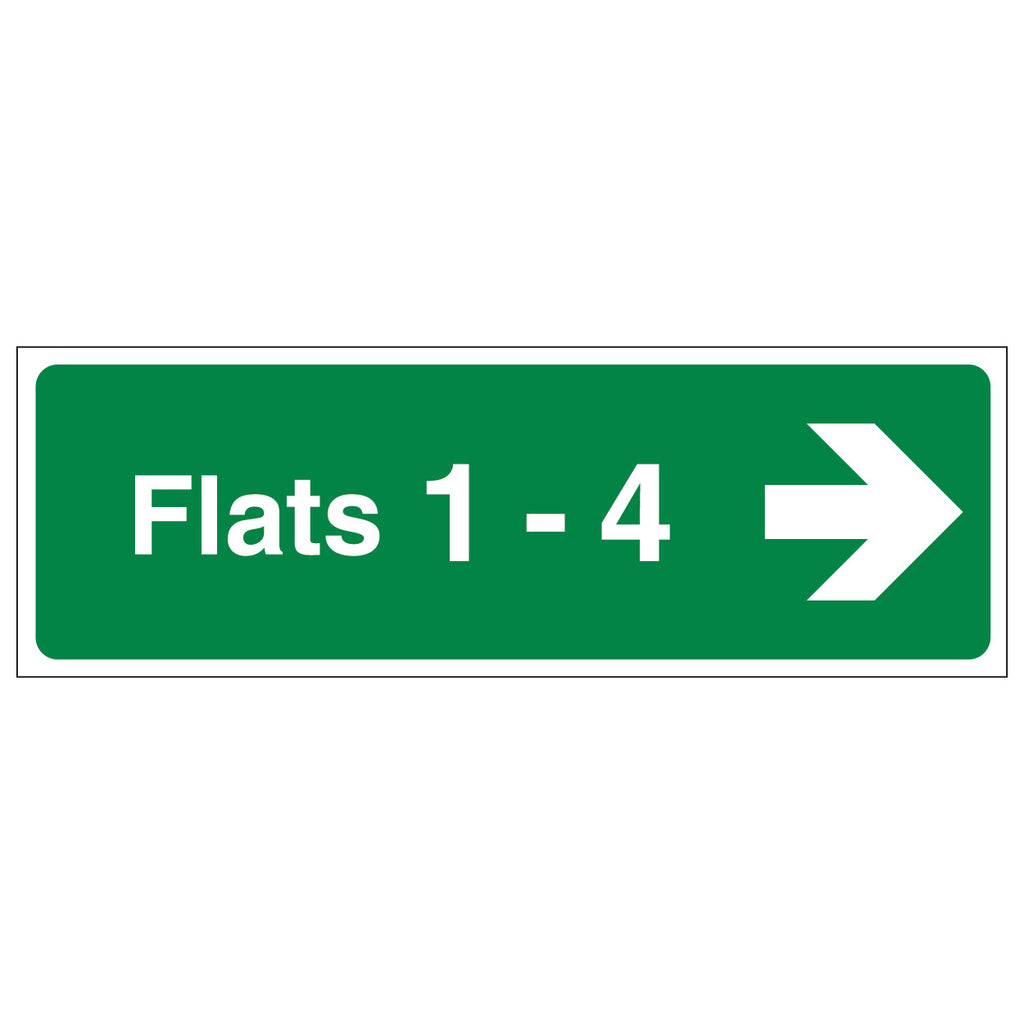 Flats 1-4 Arrow Right Fire Safety Sign For Landlords