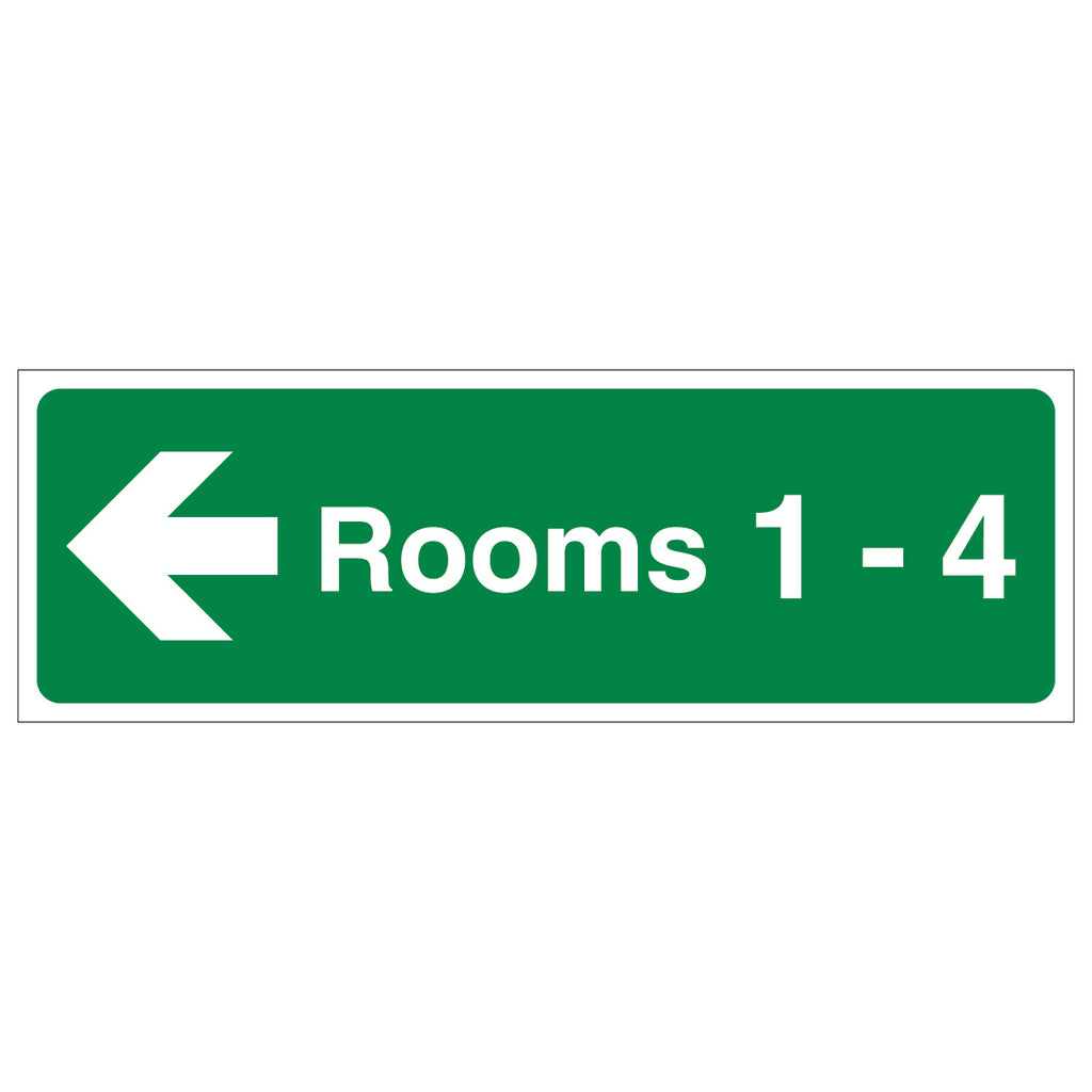 Rooms 1-4 Arrow Left Safety Sign Essential For Landlords