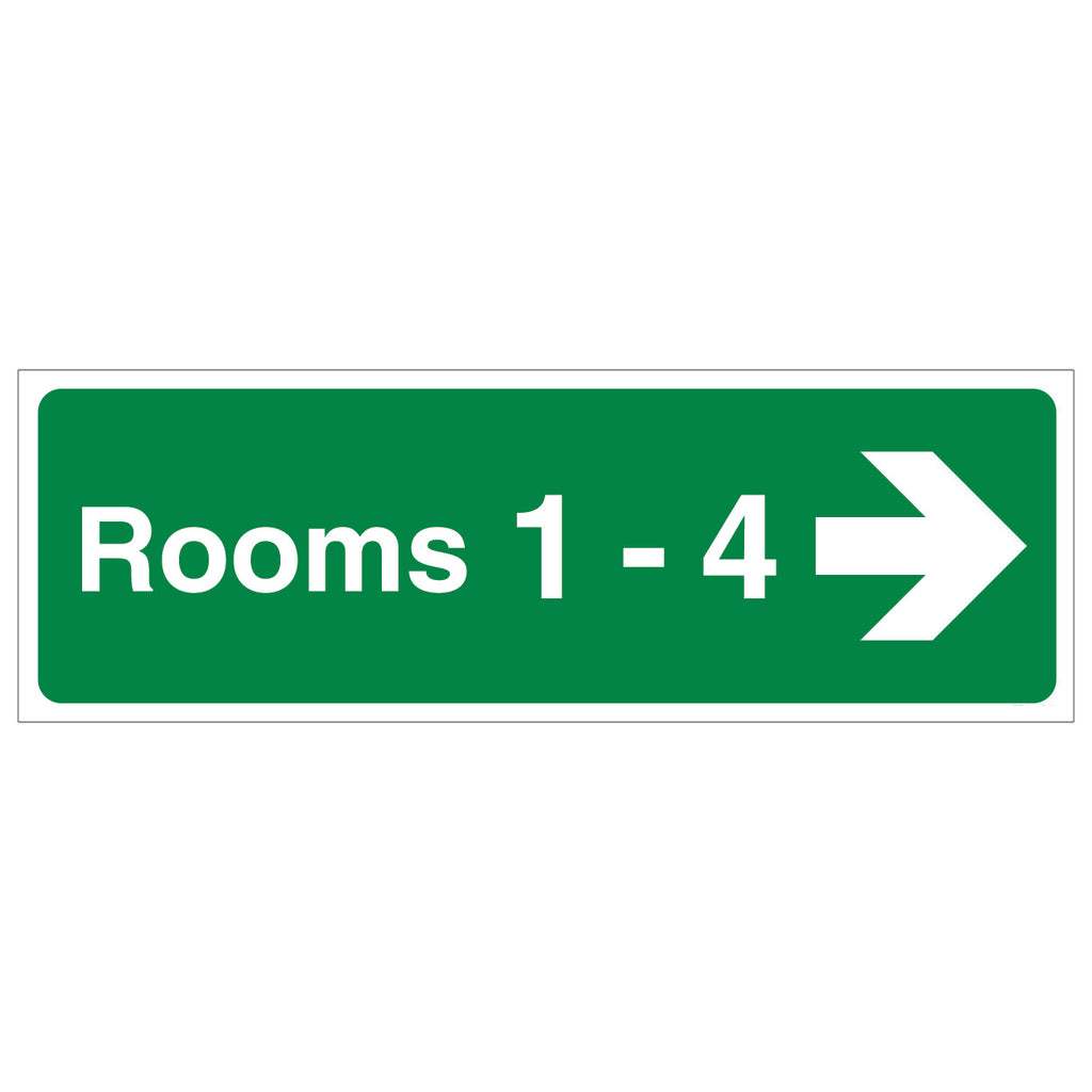 Rooms 1-4 Right Arrow Safety Sign Residential Compliant