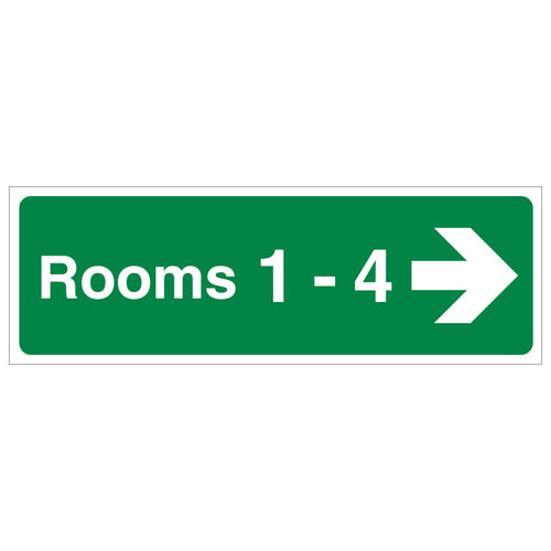 Rooms 1-4 Right Arrow Safety Sign Residential Compliant