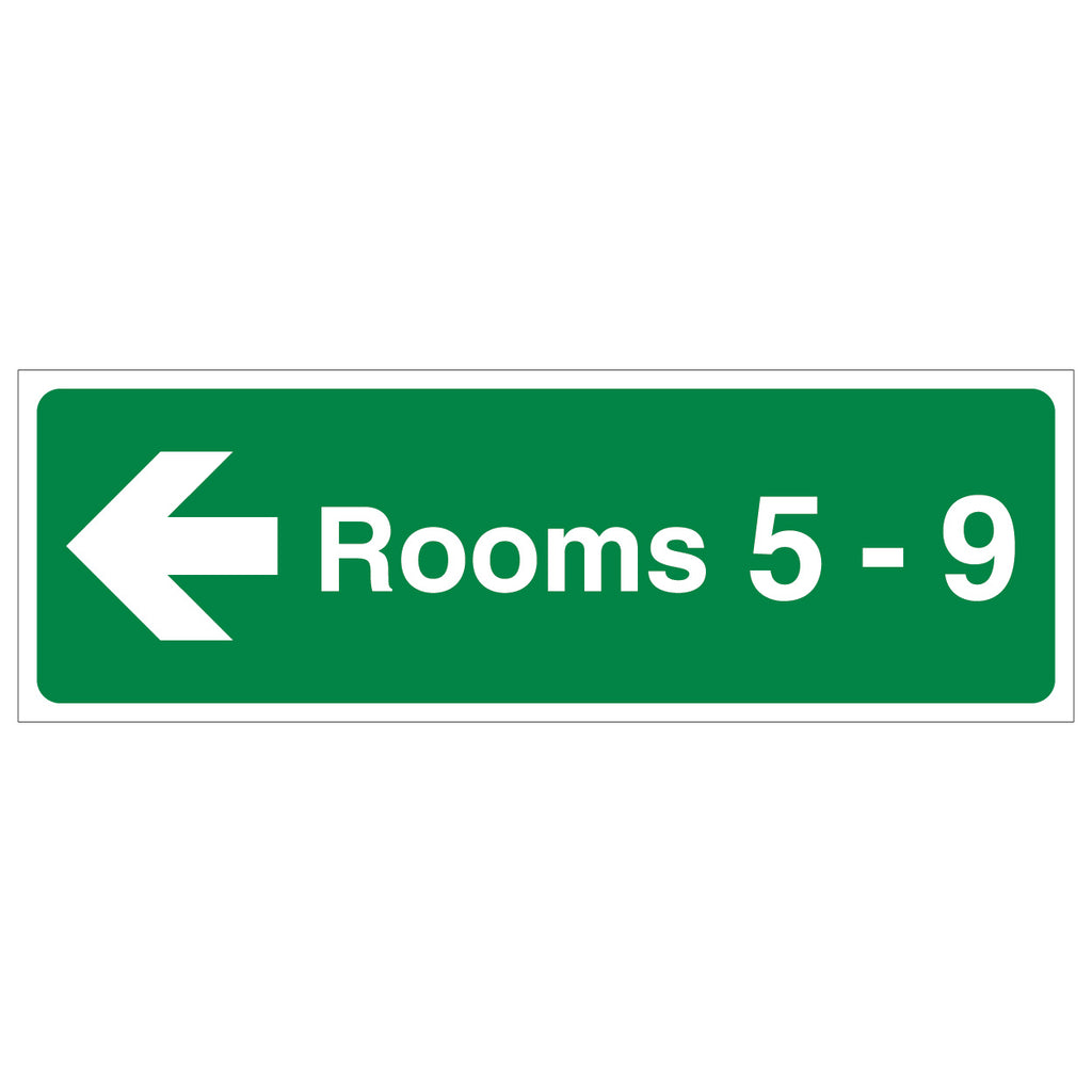 Rooms 5 To 9 Arrow Left Safety Sign Fire Safety Compliant