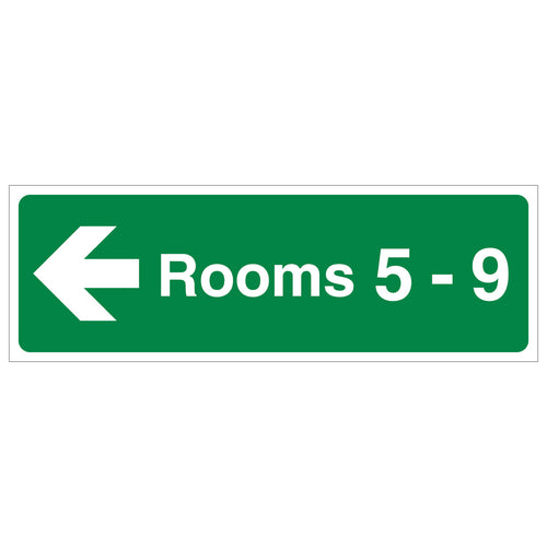 Rooms 5 To 9 Arrow Left Safety Sign Fire Safety Compliant