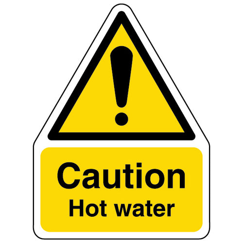 Caution Hot Water Safety Sign Self Adhesive Staff Warning