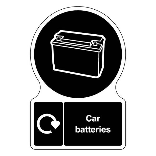 Shaped WRAP Car Batteries Safety Sign DEFRA For Schools