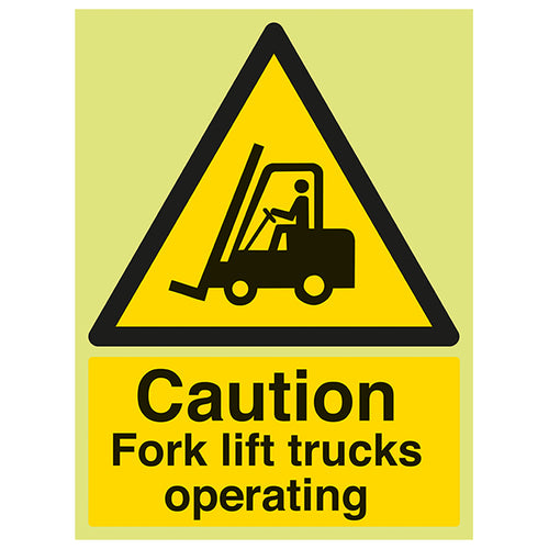 GITD Forklift Trucks Safety Sign Glow In Dark Industrial
