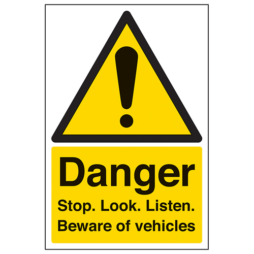 Danger Stop. Look. Listen. Beware Of Vehicles - Portrait