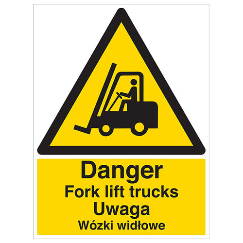 English Polish Fork Lift Trucks Safety Sign Warehouse