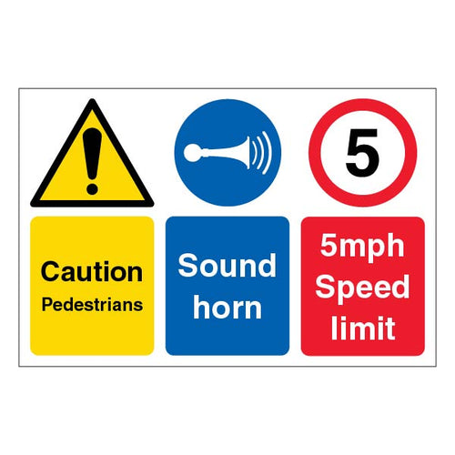 Caution Pedestrians Sound Horn Safety Sign 5Mph Site